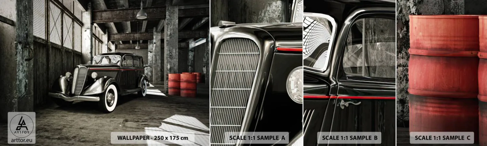 Campione di Fotomurale Adesivo Deluxe Sticker - L'eleganza eterna degli anni '30 - Settore automobilistico, Auto retrò, Magazzino di fabbrica - 100x30 cm