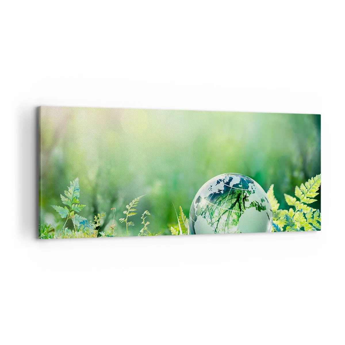 Quadro su tela - Stampe su Tela - Un globo di cristallo tra il verde della natura - 120x50cm - Pianeta verde - Decorazione murale moderna per soggiorno e camera da letto ARTTOR
