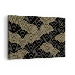 Quadro su tela - Stampe su Tela - Motivo Art Déco con semicerchi e linee dorate - 100x70cm - Unità nella molteplicità - Decorazione murale moderna per soggiorno e camera da letto ARTTOR