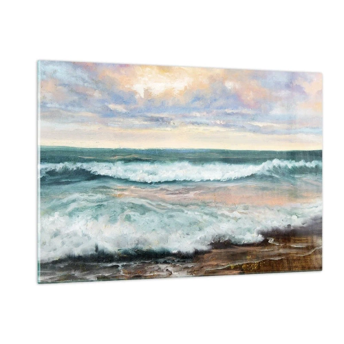 Quadro su vetro - Un dipinto raffigurante le onde che si infrangono sulla riva - 120x80cm - Dove l'anima si calma - Decorazione murale moderna per soggiorno e camera da letto ARTTOR