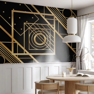 Fotomurali Premium Sand - Composizione geometrica artistica in oro e nero - 100x70cm - Geometria dorata - Decorazione murale moderna per soggiorno e camera da letto ARTTOR