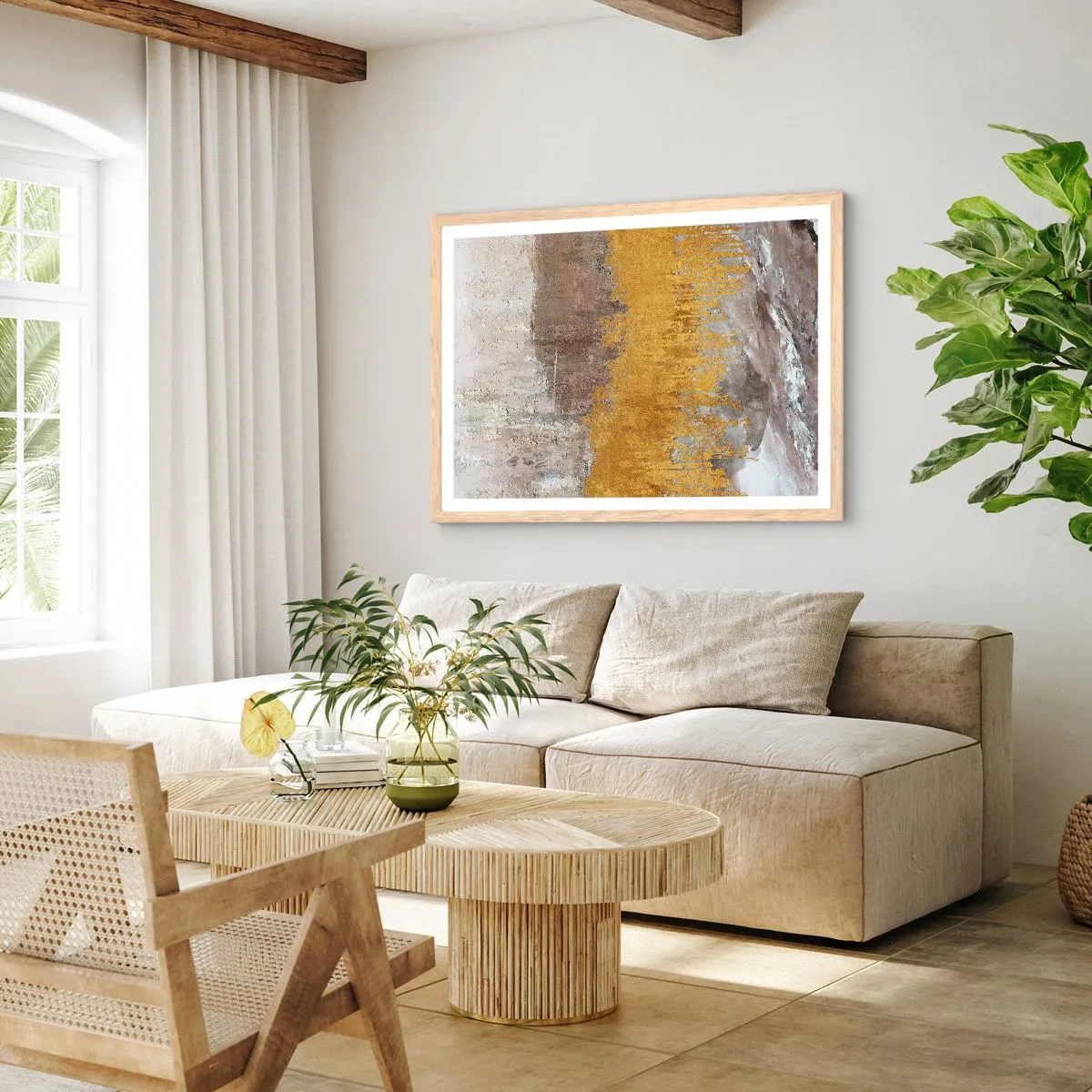 Poster in cornice rovere chiaro - Soffio dorato - 70x50 cm