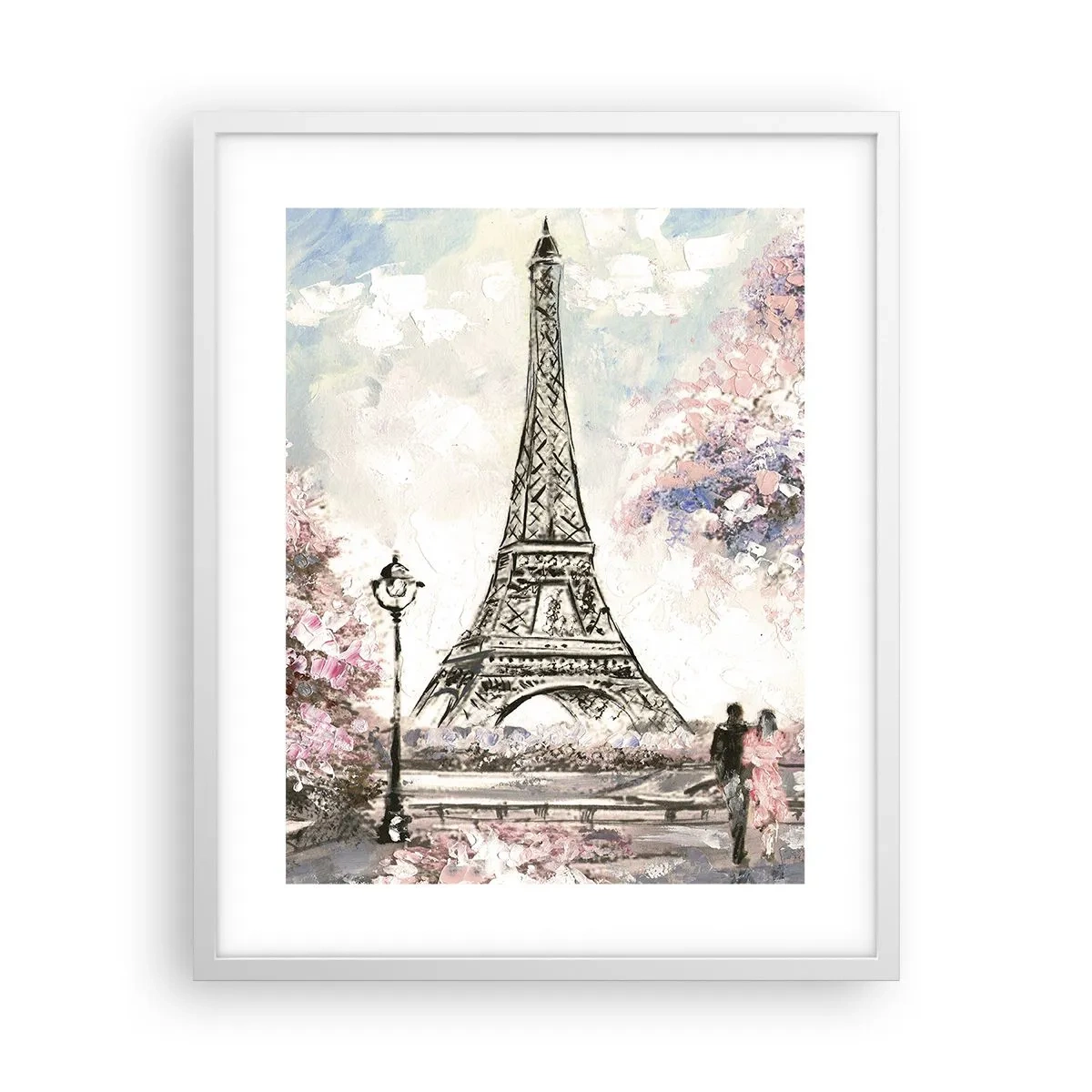 Poster in cornice bianca - Passeggiata a Parigi in aprile - 40x50 cm
