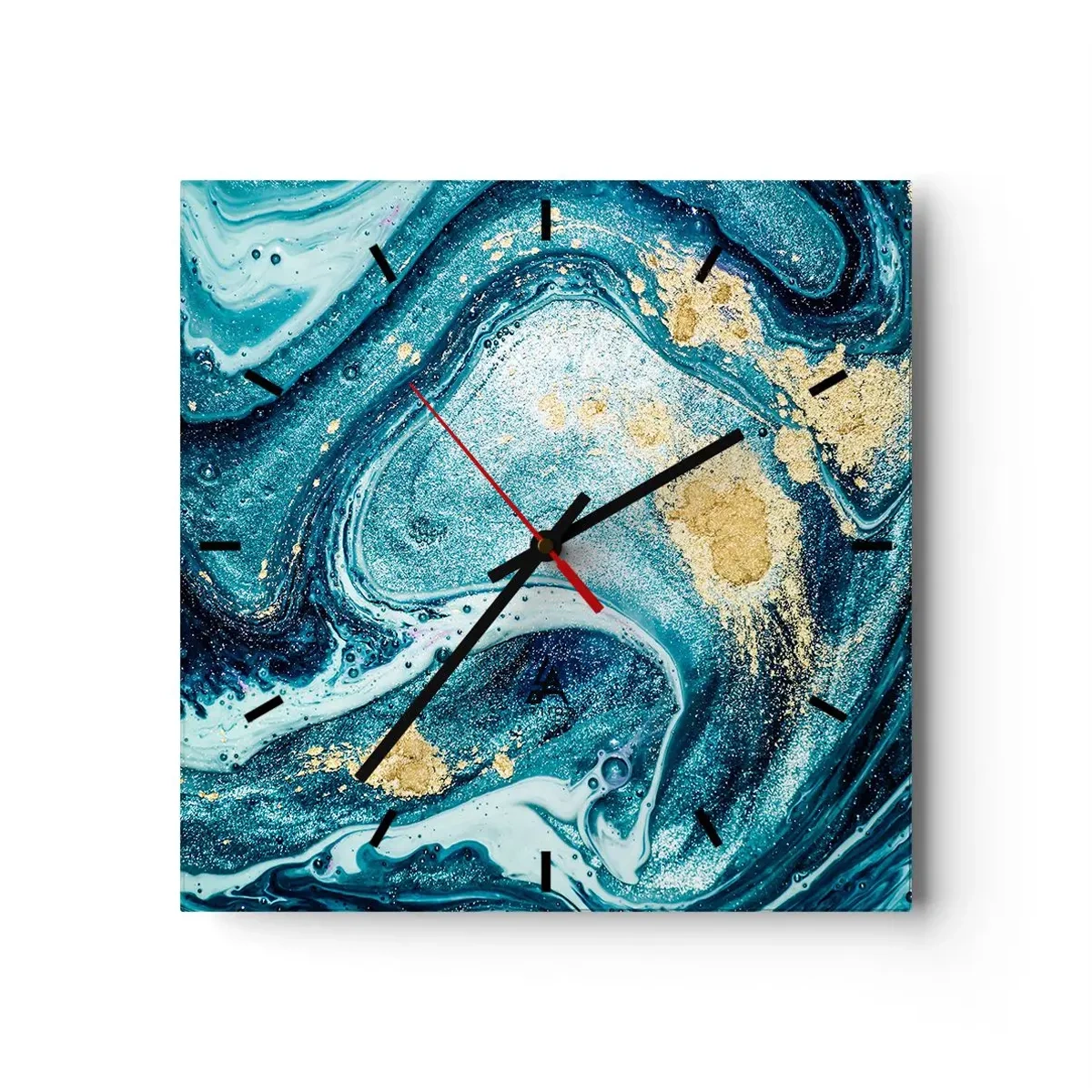 Orologio da parete - Orologio in Vetro - Una composizione astratta di onde e accenti dorati - 30x30cm - Vortice blu - Decorazione murale moderna per soggiorno e camera da letto ARTTOR