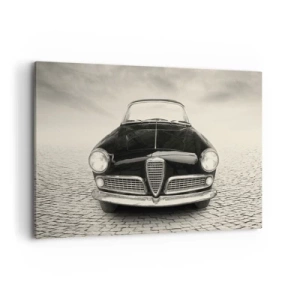 Quadro su tela - Stampe su Tela - Un'auto d'epoca su una piazza di ciottoli in stile monocromatico - 120x80cm - Come non amarmi? - Decorazione murale moderna per soggiorno e camera da letto ARTTOR