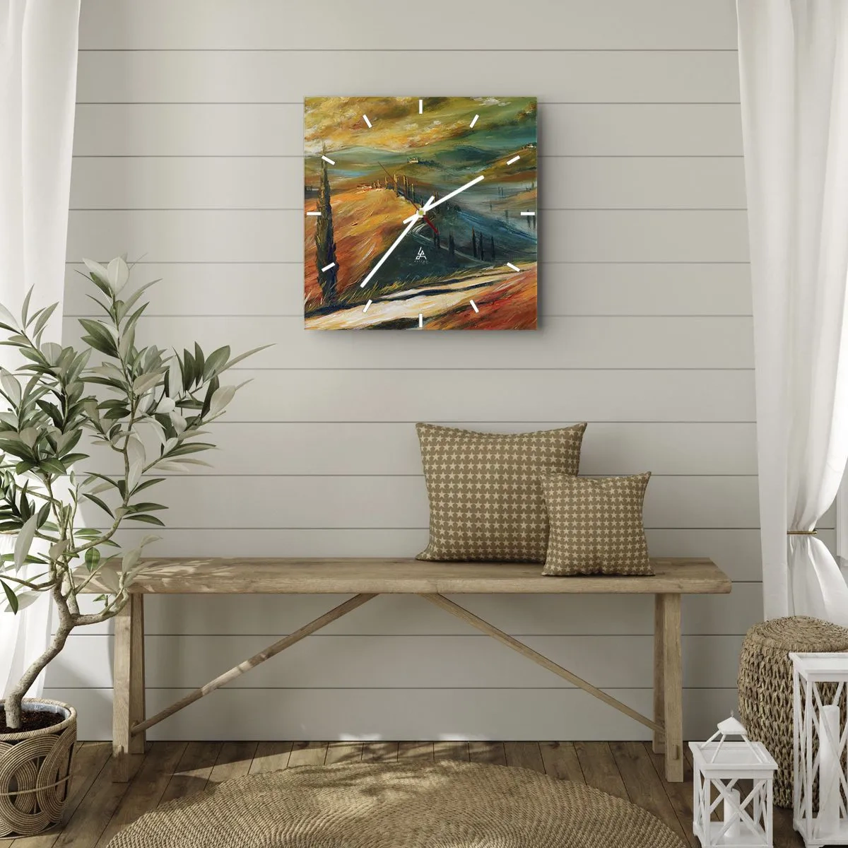 Orologio da parete - Orologio in Vetro - Paesaggio toscano - 30x30 cm