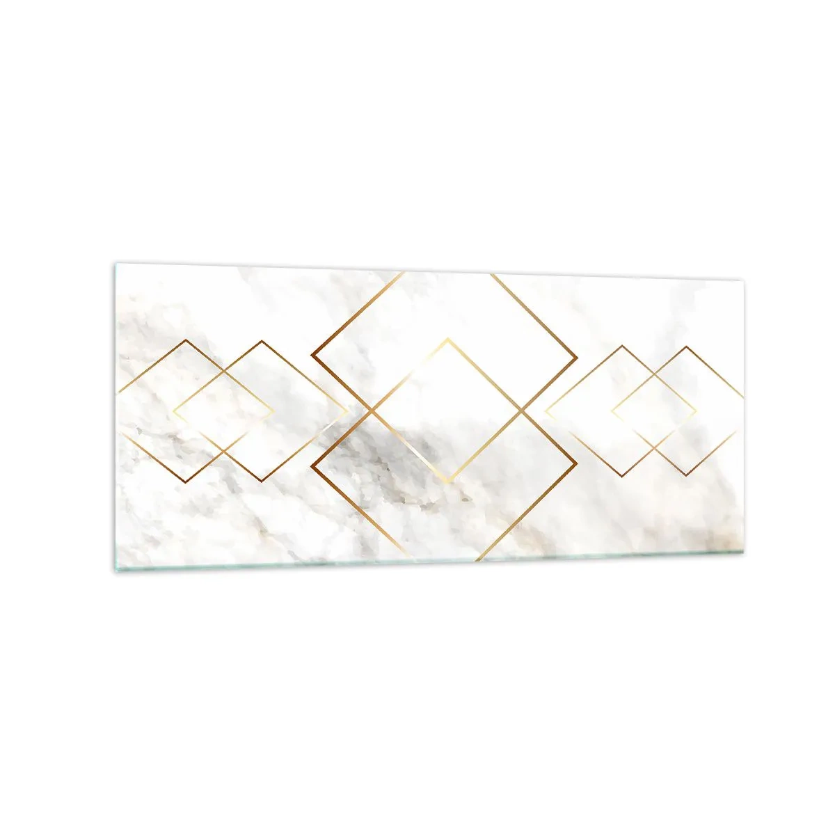 Quadro su vetro - Rombi dorati minimalisti su uno sfondo di marmo - 120x50cm - Vista sull'infinito - Decorazione murale moderna per soggiorno e camera da letto ARTTOR