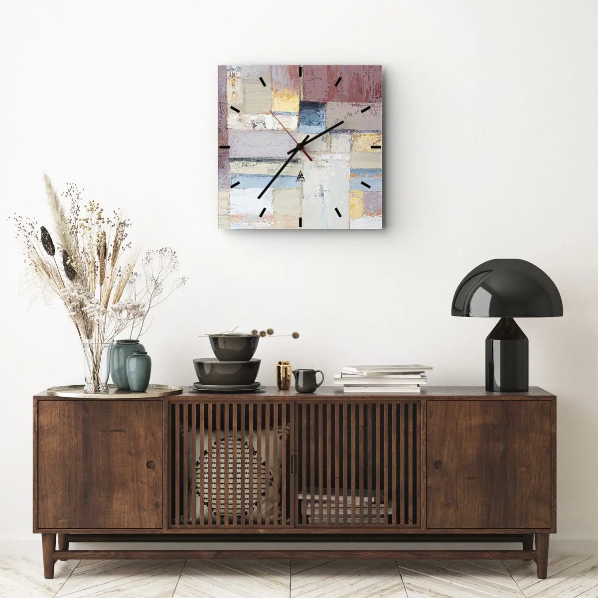 Orologio da parete - Orologio in Vetro - Composizione geometrica in colori pastello - 30x30cm - La pace della geometria - Decorazione murale moderna per soggiorno e camera da letto ARTTOR