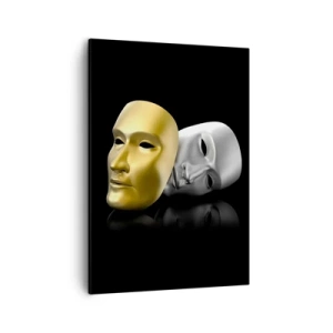 Quadro su tela - Stampe su Tela - Maschera in oro e argento su sfondo nero - 50x70cm - La vita è teatro - Decorazione murale moderna per soggiorno e camera da letto ARTTOR