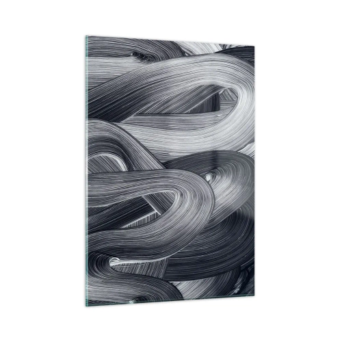 Quadro su vetro - Pennellate astratte in tonalità di nero e grigio - 50x70cm - La fluidità della realtà - Decorazione murale moderna per soggiorno e camera da letto ARTTOR