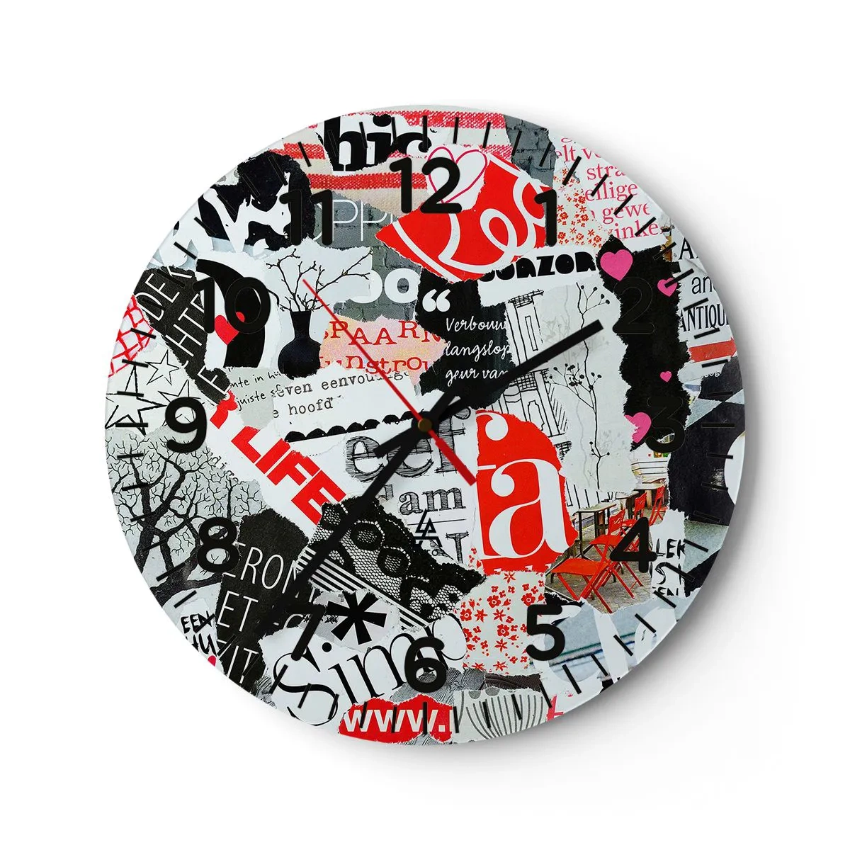 Orologio da parete - Orologio in Vetro - Collage hipster - 40x40 cm