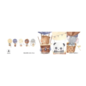 Campione di Fotomurale Adesivo Deluxe Sticker - Amici in viaggio - Palloncini, Animali, Bambini - 100x30 cm