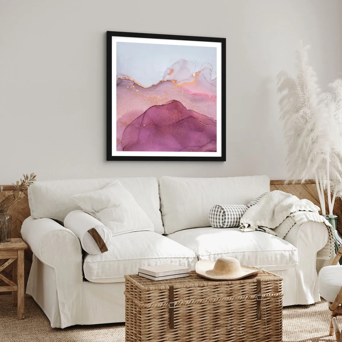 Poster in cornice nera - Onde di lilla e viola - 50x50 cm