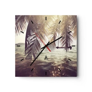 Orologio da parete - Orologio in Vetro - Palma con altalena sull'acqua alla luce del sole - 30x30cm - Si può dondolare tra le nuvole a volontà - Decorazione murale moderna per soggiorno e camera da letto ARTTOR