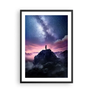 Poster in cornice nera - Silhouette di una persona sulla cima di una montagna sotto un cielo stellato - 50x70cm - E ha sentito la vita - Decorazione murale moderna per soggiorno e camera da letto ARTTOR