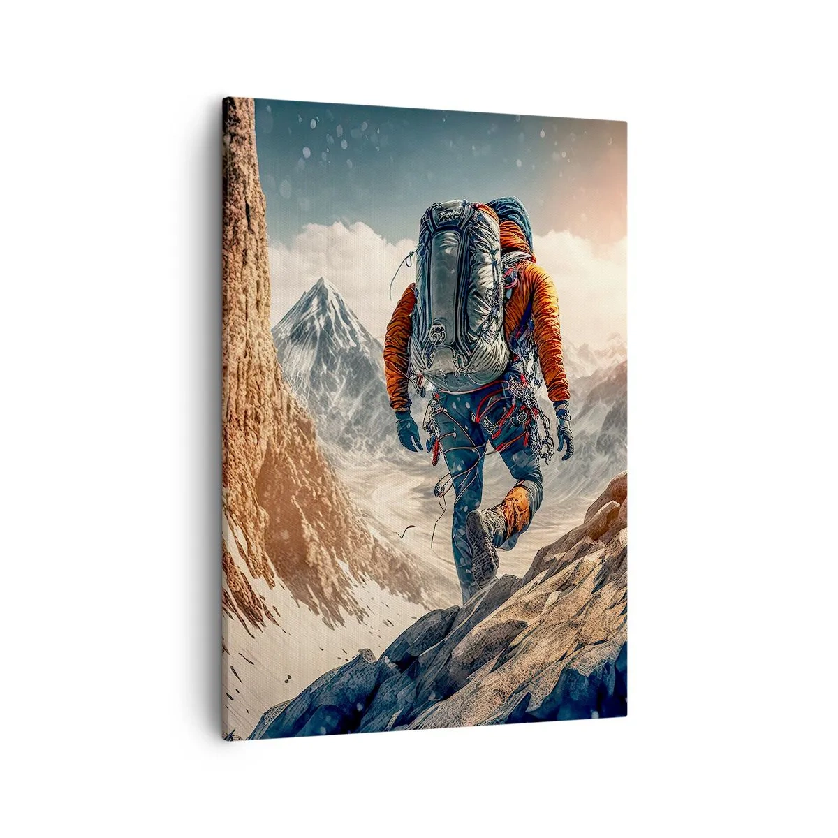 Quadro su tela - Stampe su Tela - Uno scalatore su un sentiero di montagna in un paesaggio invernale - 50x70cm - Guerriero solitario - Decorazione murale moderna per soggiorno e camera da letto ARTTOR