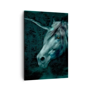 Quadro su tela - Stampe su Tela - Un unicorno magico in una foresta misteriosa e oscura dai colori fantastici. - 50x70cm - Nel bosco incantato - Decorazione murale moderna per soggiorno e camera da letto ARTTOR
