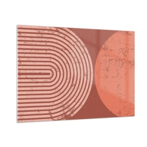 Quadro su vetro - Grafica geometrica color ruggine con un semicerchio e un cerchio - 100x70cm - Rapporti stretti - Decorazione murale moderna per soggiorno e camera da letto ARTTOR