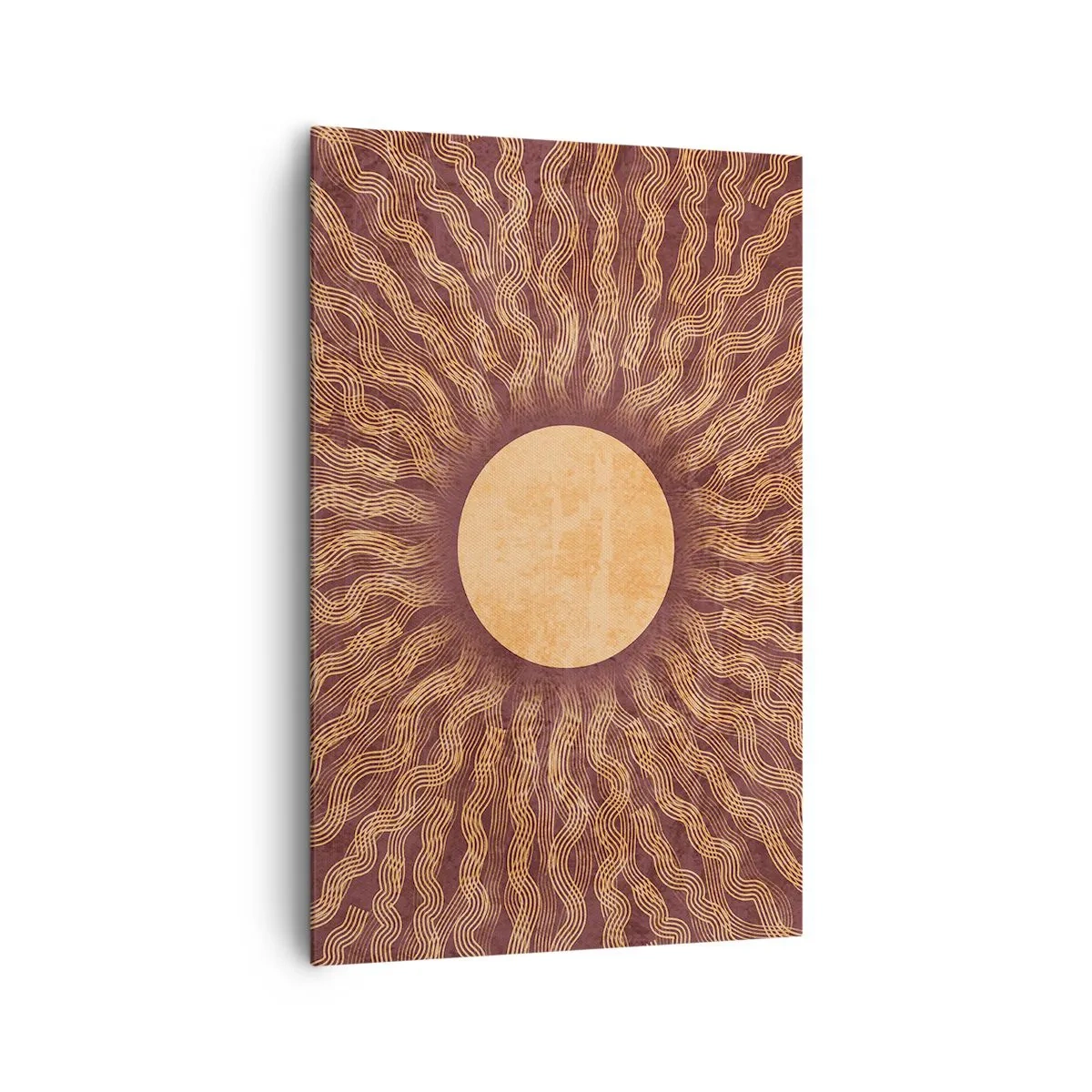 Quadro su tela - Stampe su Tela - Motivo soleggiato con raggi su uno sfondo nei toni del marrone - 80x120cm - L'icona del sole - Decorazione murale moderna per soggiorno e camera da letto ARTTOR