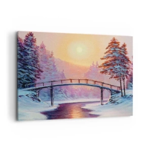 Quadro su tela - Stampe su Tela - Paesaggio invernale con un ponte illuminato dal tramonto - 100x70cm - Quattro stagioni: inverno - Decorazione murale moderna per soggiorno e camera da letto ARTTOR