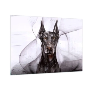Quadro su vetro - Ritratto di un cane nero in stile astratto su uno sfondo chiaro - 100x70cm - Nobili natali - Decorazione murale moderna per soggiorno e camera da letto ARTTOR