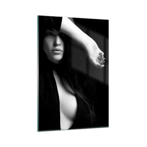 Quadro su vetro - Ritratto elegante di una donna in bianco e nero - 80x120cm - Scuola di seduzione - Decorazione murale moderna per soggiorno e camera da letto ARTTOR