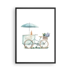 Poster in cornice nera - Illustrazione ad acquerello di una bicicletta con gelato e fiori - 50x70cm - Dolce ricordo d'estate - Decorazione murale moderna per soggiorno e camera da letto ARTTOR