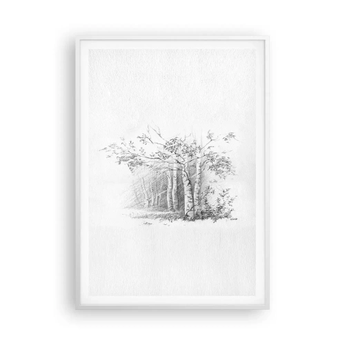 Poster in cornice bianca - La luce della foresta di betulle - 70x100 cm