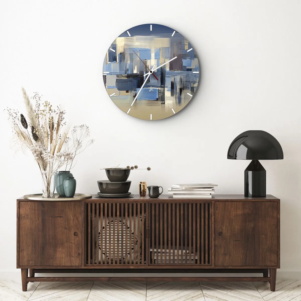 Orologio da parete - Orologio in Vetro - Struttura blu - 30x30 cm