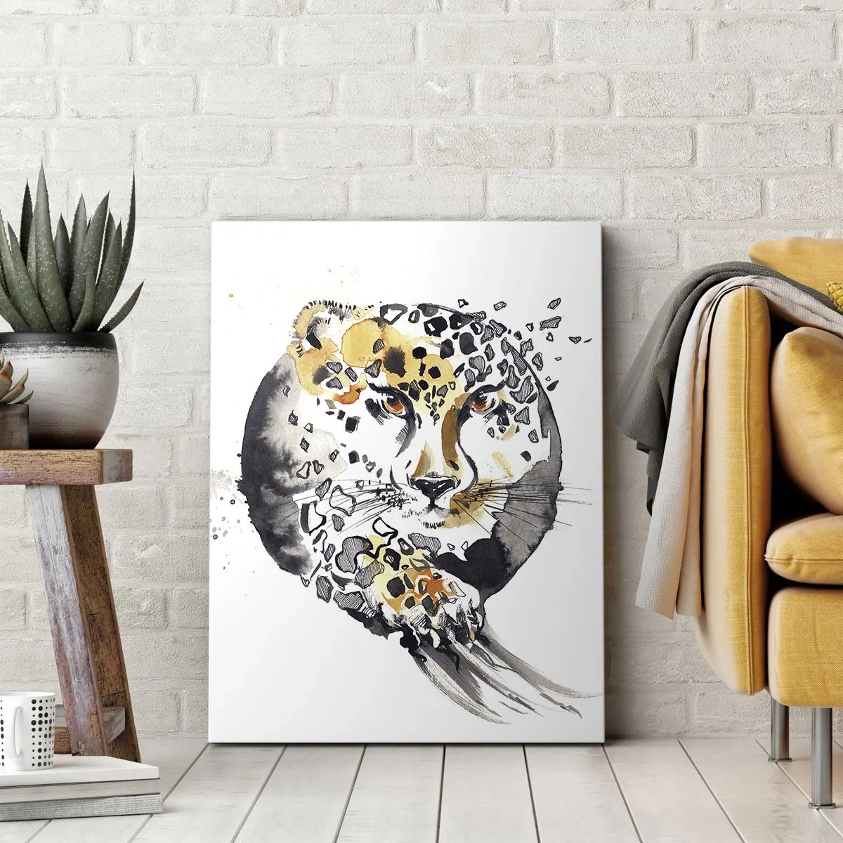 Quadro su tela - Stampe su Tela - Dipinto artistico ad acquerello con motivo ghepardo - 50x70cm - Bellezza predatrice - Decorazione murale moderna per soggiorno e camera da letto ARTTOR