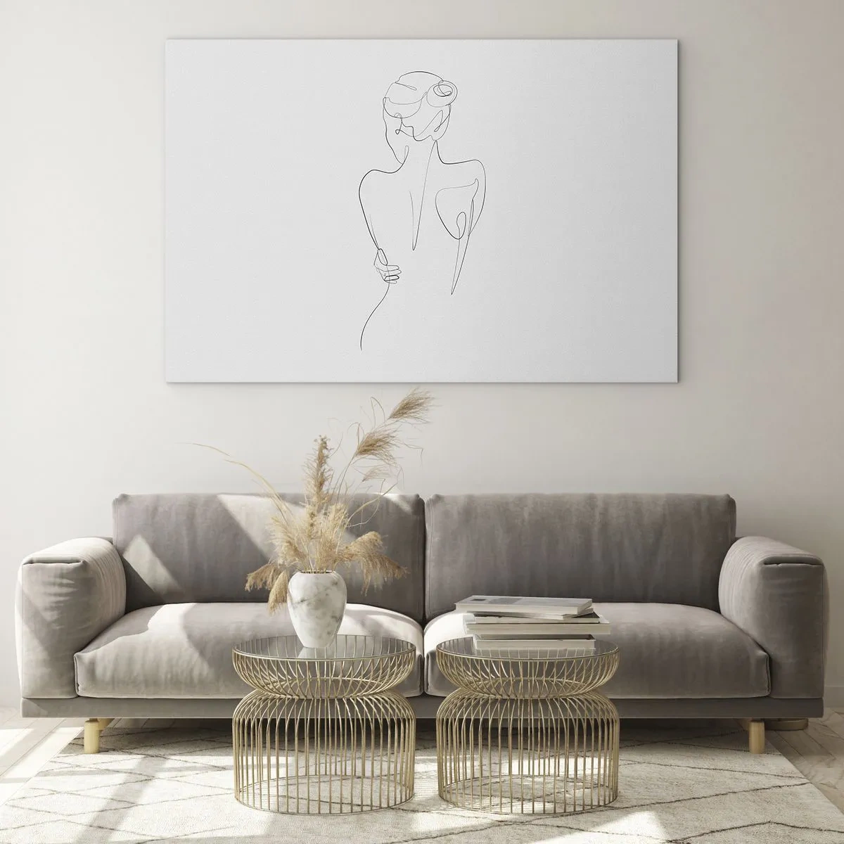 Quadro su vetro - Delicato schizzo a linea singola di una donna vista di spalle. - 100x70cm - La musica del corpo - Decorazione murale moderna per soggiorno e camera da letto ARTTOR