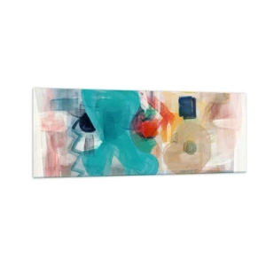 Quadro su vetro - Forme e colori astratti creano una composizione dinamica - 140x50cm - Il gioco dei colori - Decorazione murale moderna per soggiorno e camera da letto ARTTOR