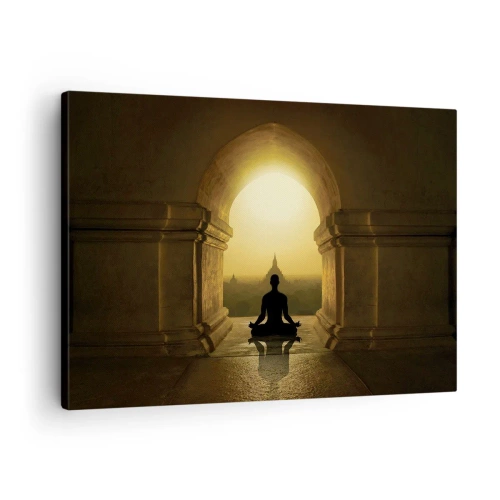 Quadro su tela - Stampe su Tela - Silhouette di una persona in meditazione alla luce del sole al tramonto - 70x50cm - Armonia completa - Decorazione murale moderna per soggiorno e camera da letto ARTTOR