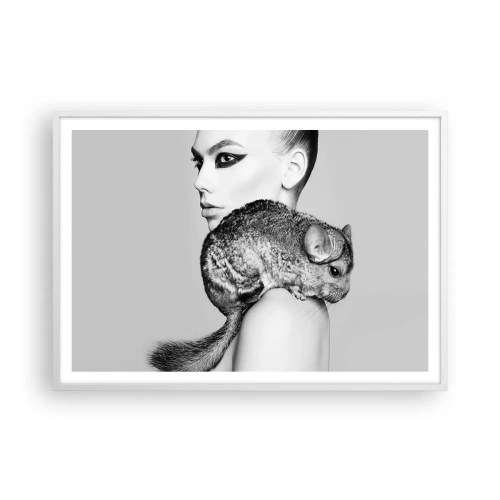 Poster in cornice bianca - Dama con il cincillà - 100x70 cm