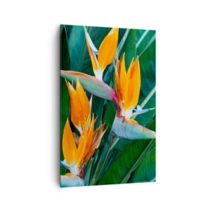 Quadro su tela - Stampe su Tela - Fiori esotici di strelitzia circondati da foglie verdi - 80x120cm - È un fiore o un uccello? - Decorazione murale moderna per soggiorno e camera da letto ARTTOR