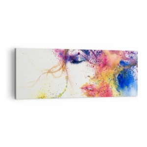 Quadro su tela - Stampe su Tela - Un ritratto artistico di una donna realizzato con colori acquerellati espressivi. - 140x50cm - Capogiro arcobaleno - Decorazione murale moderna per soggiorno e camera da letto ARTTOR