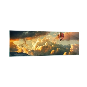 Quadro su vetro - Un pallone sullo sfondo di nuvole spettacolari - 160x50cm - Volo perché voglio - Decorazione murale moderna per soggiorno e camera da letto ARTTOR