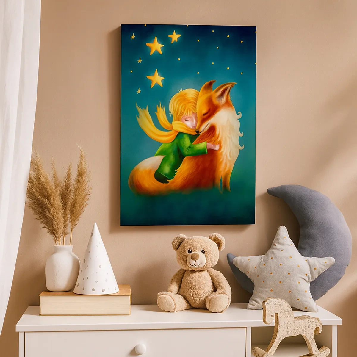 Quadro su tela - Stampe su Tela - Un ragazzo con una volpe in un ambiente magico con le stelle - 50x70cm - Il piccolo principe - Decorazione murale moderna per soggiorno e camera da letto ARTTOR