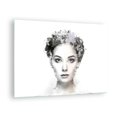 Quadro su vetro - Volto di donna in stile acquerello su sfondo bianco - 70x50cm - Ritratto estremamente alla moda - Decorazione murale moderna per soggiorno e camera da letto ARTTOR