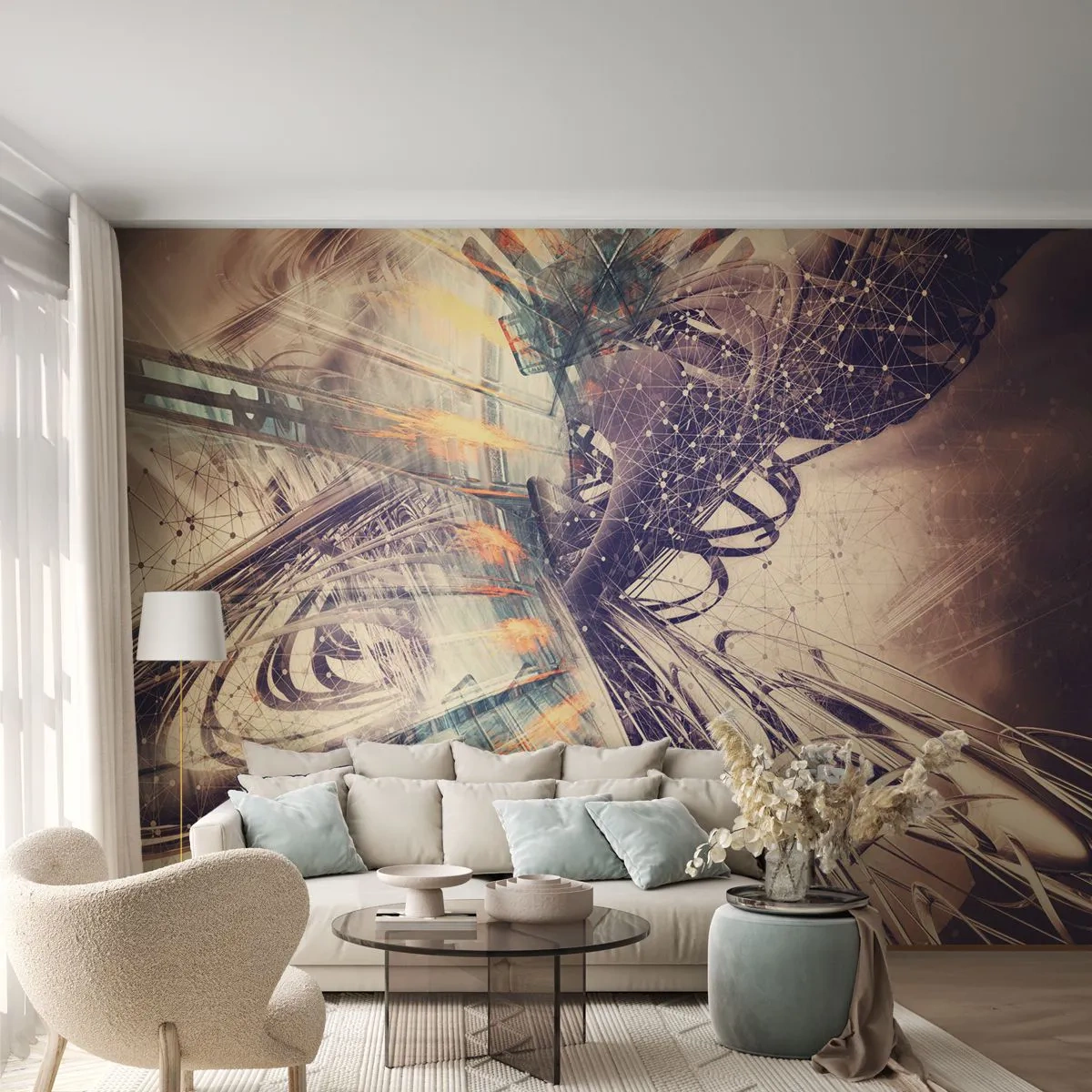 Fotomurali Standard Eco - Composizione futuristica astratta nei toni del beige - 100x70cm - A gran velocità - Decorazione murale moderna per soggiorno e camera da letto ARTTOR