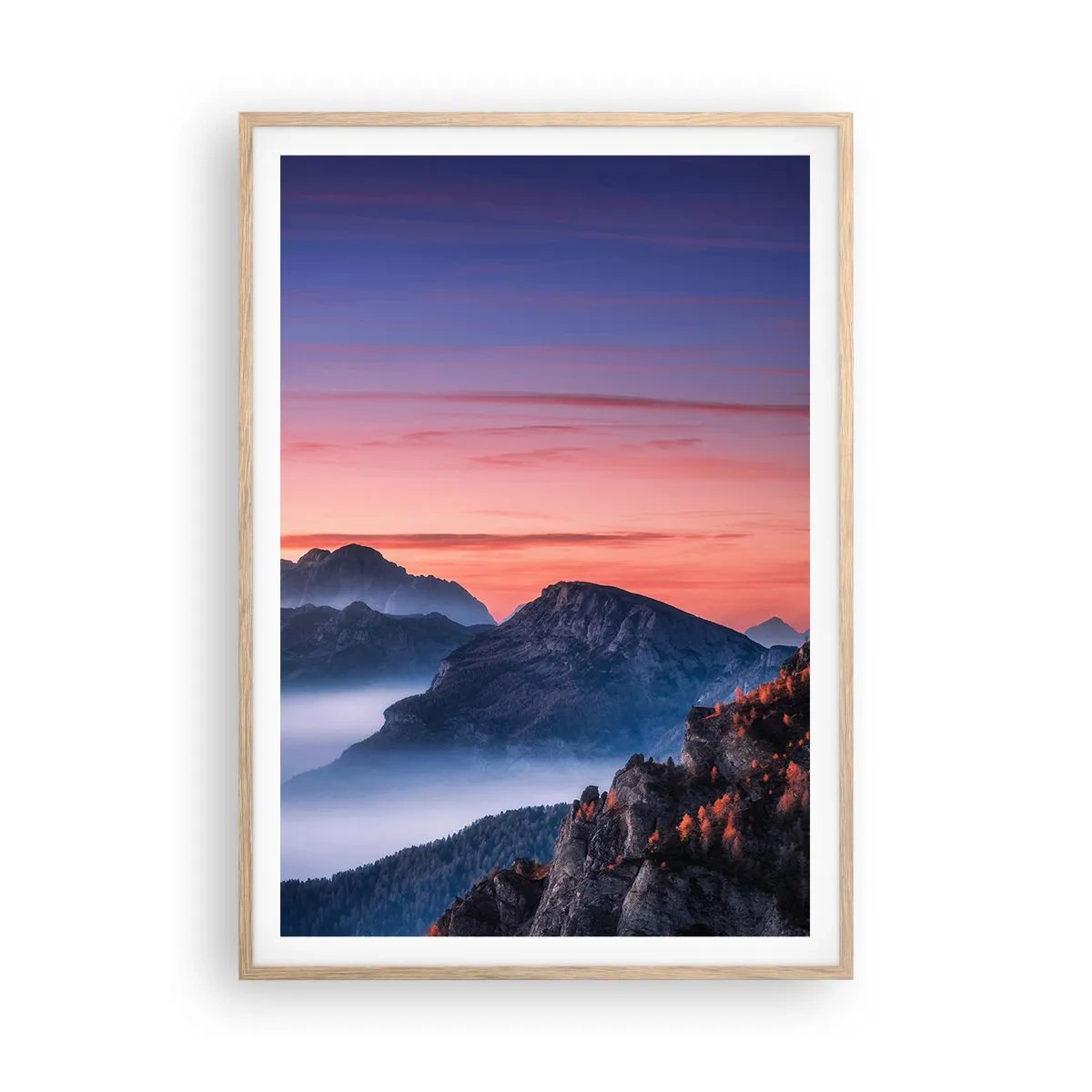 Poster in cornice rovere chiaro - Sopra le valli - 70x100 cm