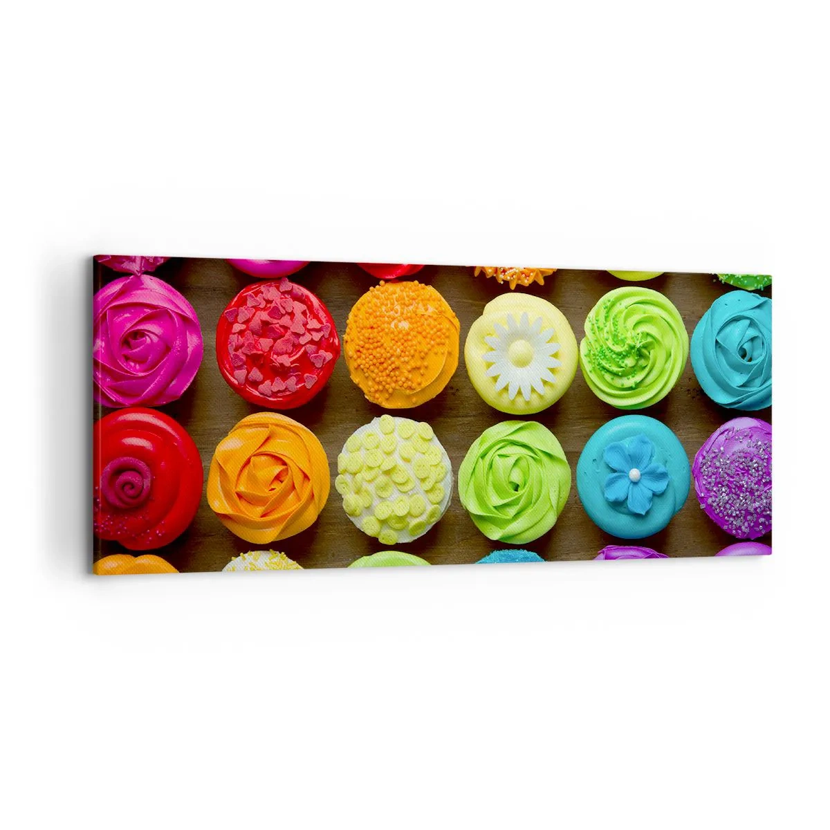 Quadro su tela - Stampe su Tela - Cupcakes colorati con decorazioni pastello - 120x50cm - Ognuno è differente, tutti sono buoni - Decorazione murale moderna per soggiorno e camera da letto ARTTOR