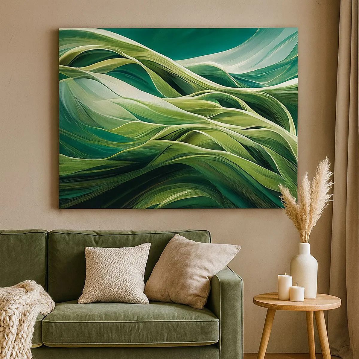 Quadro su tela - Stampe su Tela - Linee dinamiche nelle tonalità del verde - 70x50cm - Gioco astratto in verde - Decorazione murale moderna per soggiorno e camera da letto ARTTOR