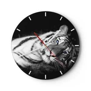 Orologio da parete - Orologio in Vetro - Una tigre bianca con intensi occhi blu - 30x30cm - Selvaggità e pace - Decorazione murale moderna per soggiorno, cucina e camera da letto ARTTOR