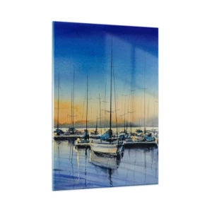 Quadro su vetro - Barche a vela nel porto al tramonto - 50x70cm - La fine di una buona giornata - Decorazione murale moderna per soggiorno e camera da letto ARTTOR
