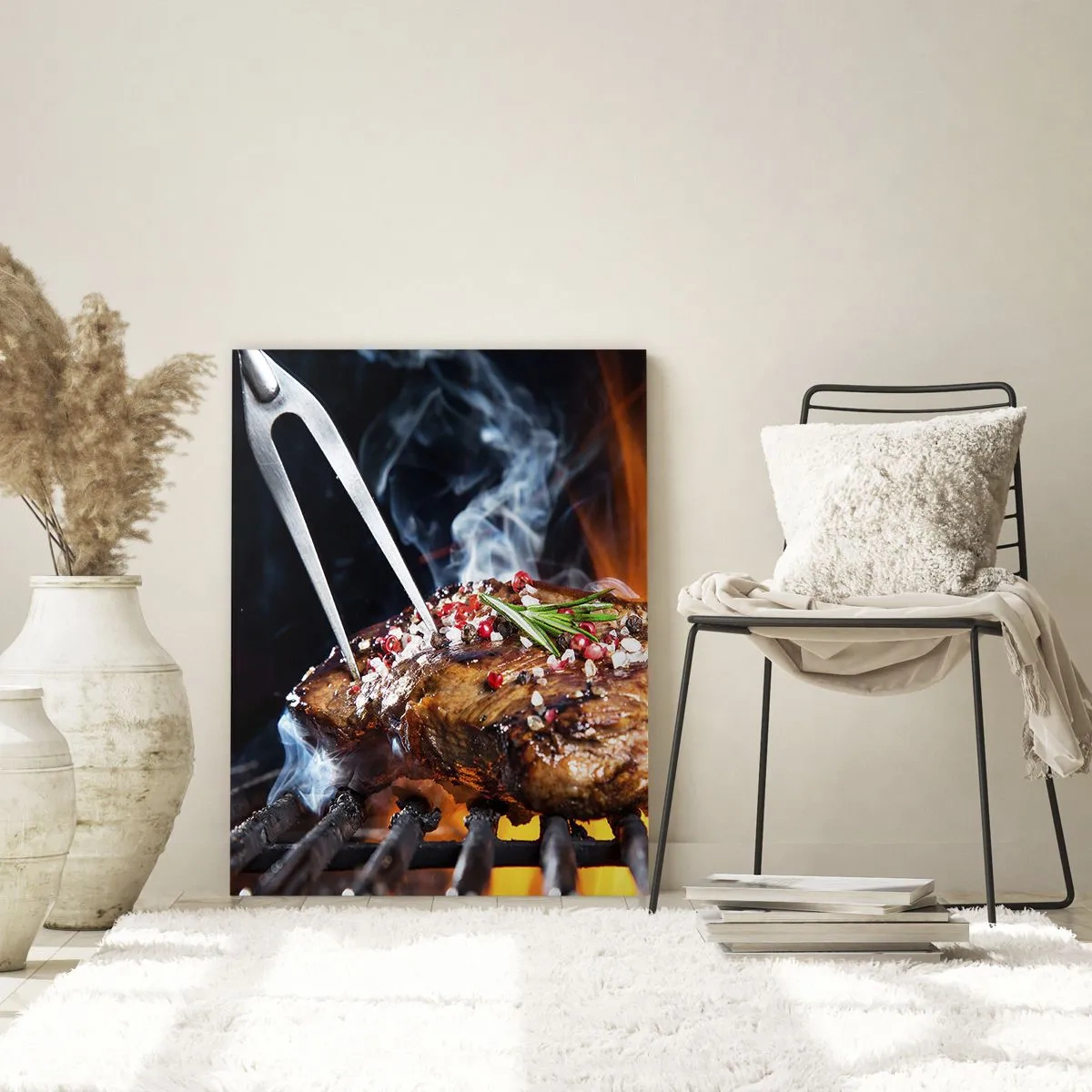 Quadro su vetro - Bistecca alla griglia con spezie - 70x100cm - Succosa e profumata - Decorazione murale moderna per soggiorno e camera da letto ARTTOR