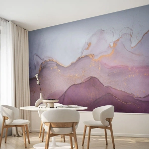 Fotomurali Standard Eco - Composizione astratta ad acquerello nei toni del viola e dell'oro - 100x70cm - Onde di lilla e viola - Decorazione murale moderna per soggiorno e camera da letto ARTTOR