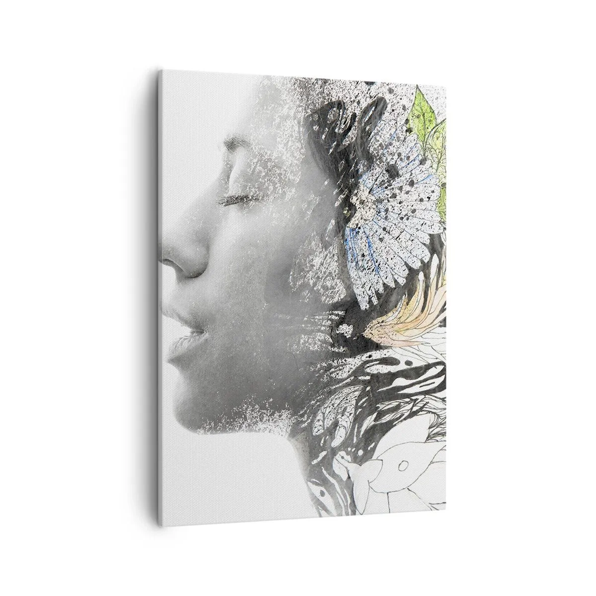 Quadro su tela - Stampe su Tela - Profilo di una donna in un collage artistico di natura e oscurità - 50x70cm - Immersa nella natura - Decorazione murale moderna per soggiorno e camera da letto ARTTOR