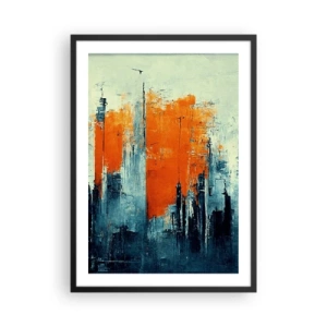 Poster in cornice nera - Panorama urbano astratto nei toni dell'arancione e del blu navy - 50x70cm - Paesaggio moderno - Decorazione murale moderna per soggiorno e camera da letto ARTTOR