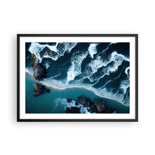 Poster in cornice nera - Vista aerea delle onde che si infrangono sulla riva - 70x50cm - Avvolte dalle onde - Decorazione murale moderna per soggiorno e camera da letto ARTTOR